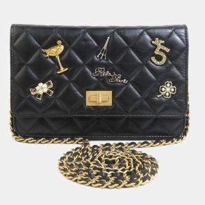 Chanel Black Lambskin 2.55 Chain Wallet Bag