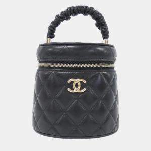 Chanel Black Leather Vanity Case Top Handle Bag
