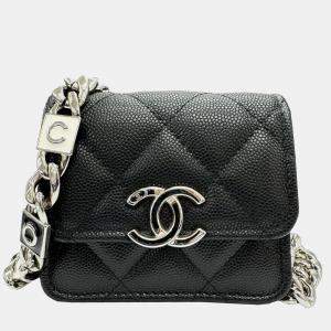 Pre Owned Chanel Black Caviar Chain Shoulder Bag