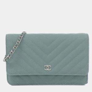 Chanel Blue Caviar Leather Classic Chain Wallet