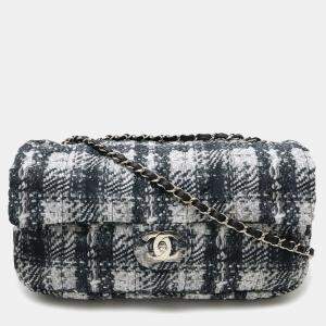 Chanel Black, Gray, White Nylon Tweed Chain Shoulder Bag