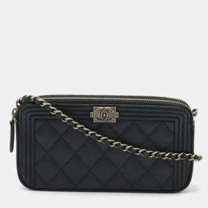 Chanel Black Caviar Leather Boy Clutch Bag 