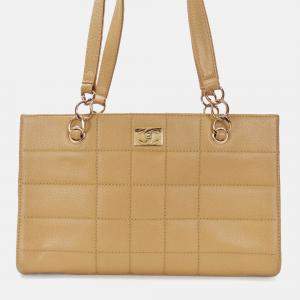 Pre Owned Chanel Beige Caviar Chocolate Bar Coco Mark  Shoulder Bag