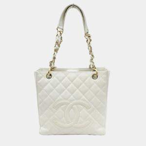 Chanel White Caviar Skin Petite GST Chain Tote Bag