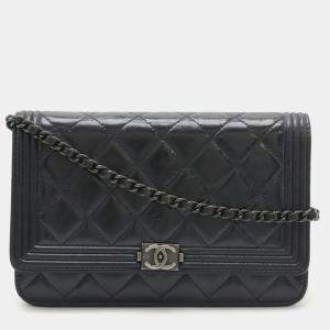 Chanel Black Leather Boy Wallet On Chain 