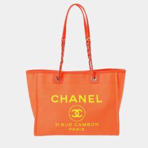 Chanel Orange Canvas Deauville MM Tote Bag