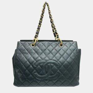 Chanel Black Caviar Leather Chain Tote Bag