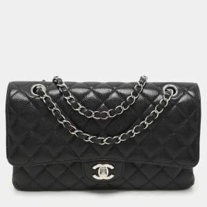 Chanel Black Quilted Caviar Leather Medium Classic Double Flap Bag