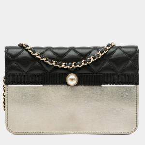 Chanel Black/Gold Paris in Rome CC Bicolor Quilted Lambskin Wallet On Chain
