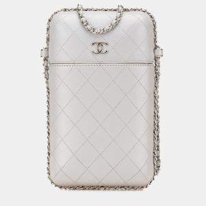 Chanel Grey CC Quilted Lambskin Chain Around Phone Holder Bag