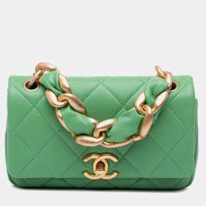 Chanel Green Lambskin Quilted Chain Is More Small Flap Bag