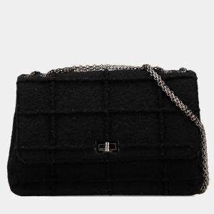 Pre Owned Chanel Black Wool Quilted Jumbo Reissue 2.55 Choco Bar Flap Bag