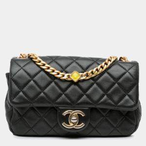Chanel Black Lambskin Pearl Samba Mini Rectangular Single Flap Bag