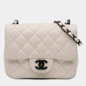 Chanel Ivory Leather Mini Square Classic Single Flap Bag