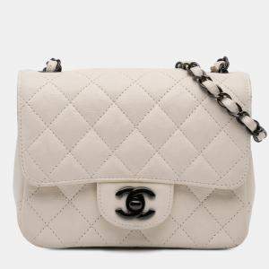 Chanel Ivory Leather Mini Square Classic Single Flap Bag