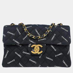 Chanel Black Canvas Maxi Classic Flap Shoulder Bag