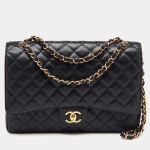 Chanel Black Quilted Caviar Leather Maxi Classic Double Flap Bag