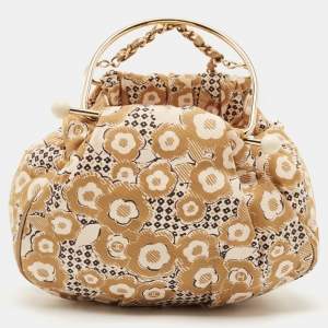 Chanel Beige Camellia Print Canvas CC Metal Handle Hobo