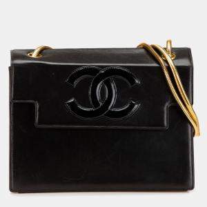 Pre Owned Chanel Black CC Patent Snake Chain Flap Bag