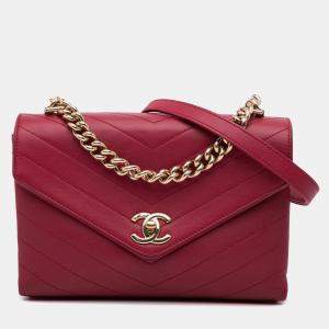 Chanel Red Small Calfskin Coco Chevron Envelope Flap Bag