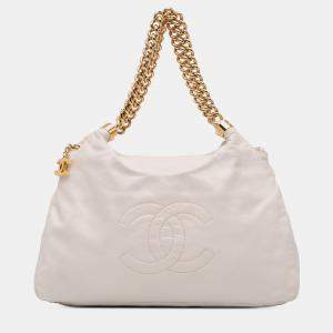 Chanel White Calfskin Rodeo Drive Hobo Bag