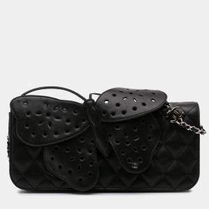 Chanel Black Quilted Lambskin Butterfly Clutch With Chain