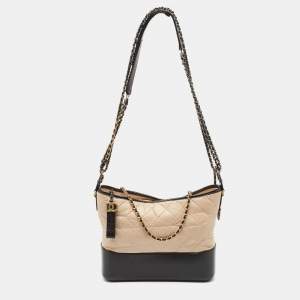 Chanel Beige/Black Quilted Aged Leather Medium Gabrielle Hobo