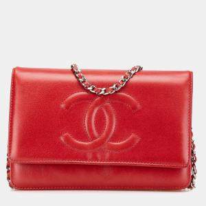 Chanel Red CC Calfskin Wallet On Chain