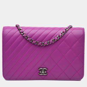 Chanel Purple Lambskin Coco Boy Wallet On Chain