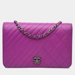 Chanel Purple Lambskin Coco Boy Wallet On Chain
