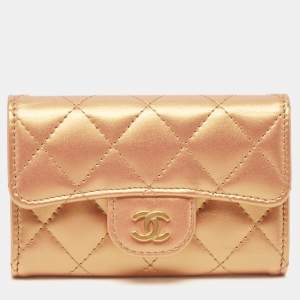 Chanel Gold Iridescent Quilted Leather Classic Card Holder