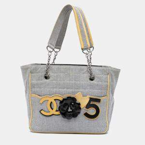 Chanel Grey CC Camellia No. 5 Choco Bar Canvas Tote