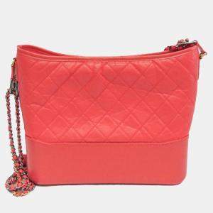 Pre Owned Chanel Coral Red Leather Gabrielle Hobo Bag