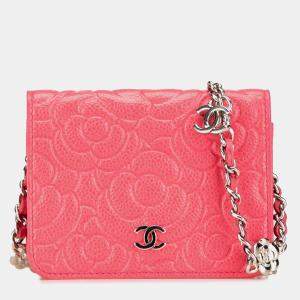 Chanel Pink CC Caviar Camellia Wallet On Chain