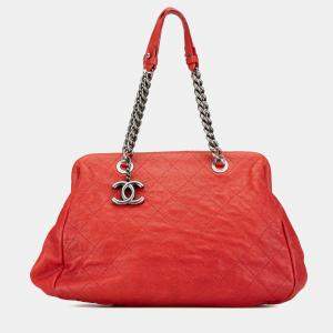 Chanel Red Medium Quilted Caviar Frame Tote