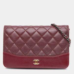 Chanel Red Quilted Aged Calfskin Gabrielle Wallet on Chain