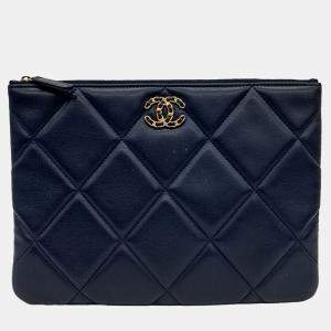 Chanel Navy Blue Leather 19 New Medium Clutch