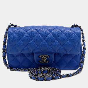 Chanel Blue Leather Caviar Classic New Mini Crossbody Bag
