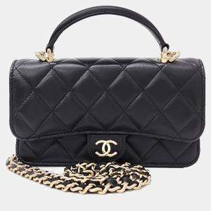 Chanel Black Leather top handle phone holder mini crossbody bag
