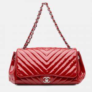 Chanel Red CC Chevron Patent Accordion Single Flap