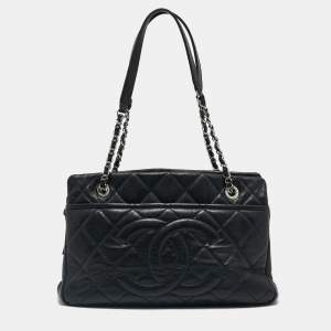 Pre Owned Chanel Black Quilted Caviar Leather CC Timeless Tote