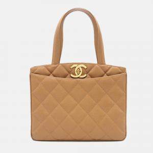 Chanel Brown CC Quilted Caviar Turnlock Handbag