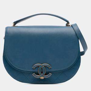 Chanel Blue Medium Shiny Calfksin and Goatskin Coco Curve Flap