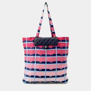 Chanel Navy Pink Caviar Leather Nylon Shoulder Bag
