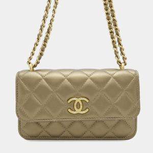 Chanel Gold Lambskin Phone Case Shoulder Bag