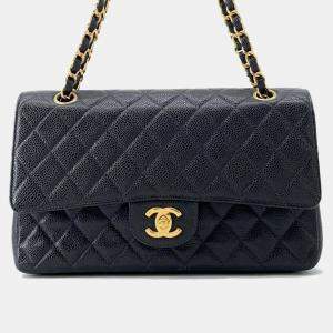 Chanel Matelasse Double Flap Chain Black Caviar Leather shoulder Bag