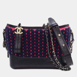Chanel Navy Blue Small Knit and Calfskin Gabrielle Hobo