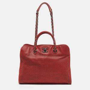 Chanel Brick Red Perforated Leather Up in the Air Tote