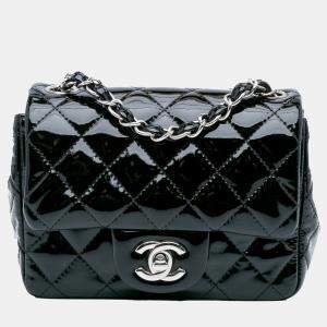 Pre Owned Chanel Black Mini Square Classic Patent Single Flap