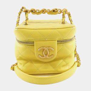 Chanel Yellow Leather Vanity Case Shoulder Bag